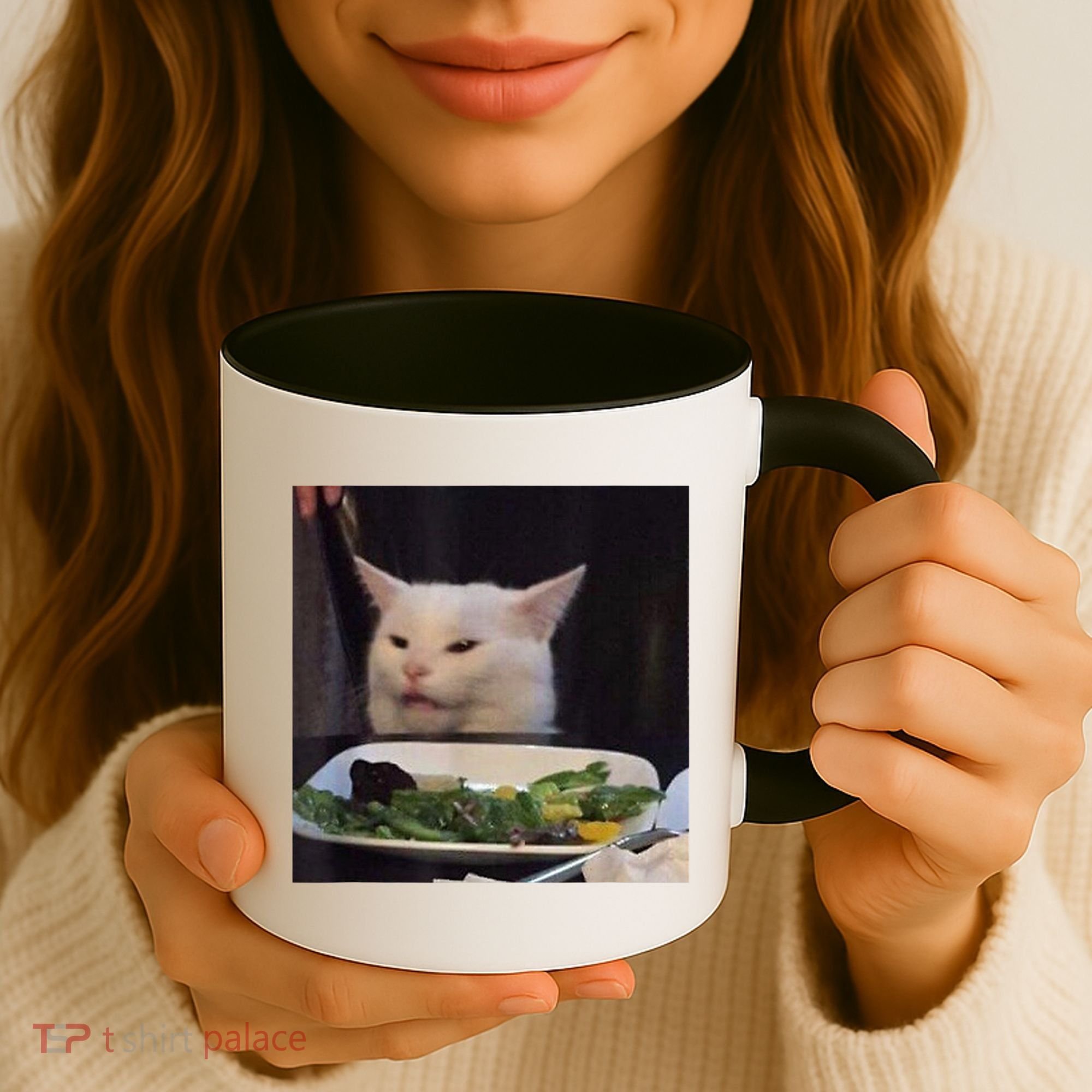 Dinner Table Cat Meme Funny Internet Yelling Confused Gift TShirt Coffee Mug