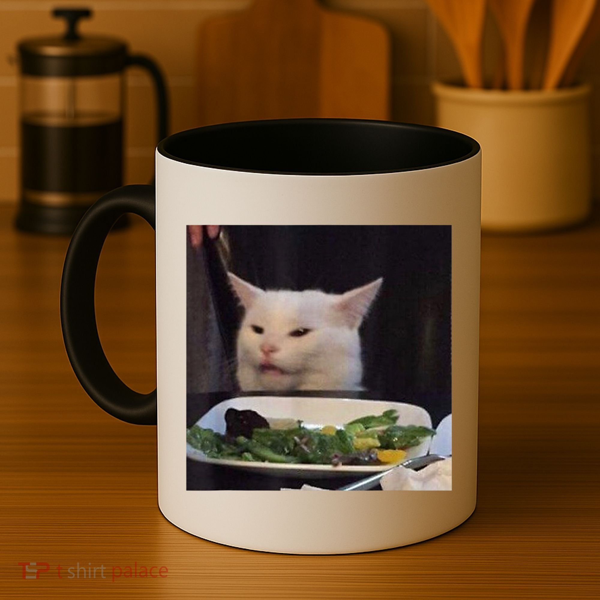 Dinner Table Cat Meme Funny Internet Yelling Confused Gift TShirt Coffee Mug