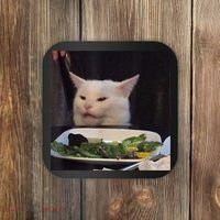 Dinner Table Cat Meme Funny Internet Yelling Confused Gift TShirt Coaster thumb 0