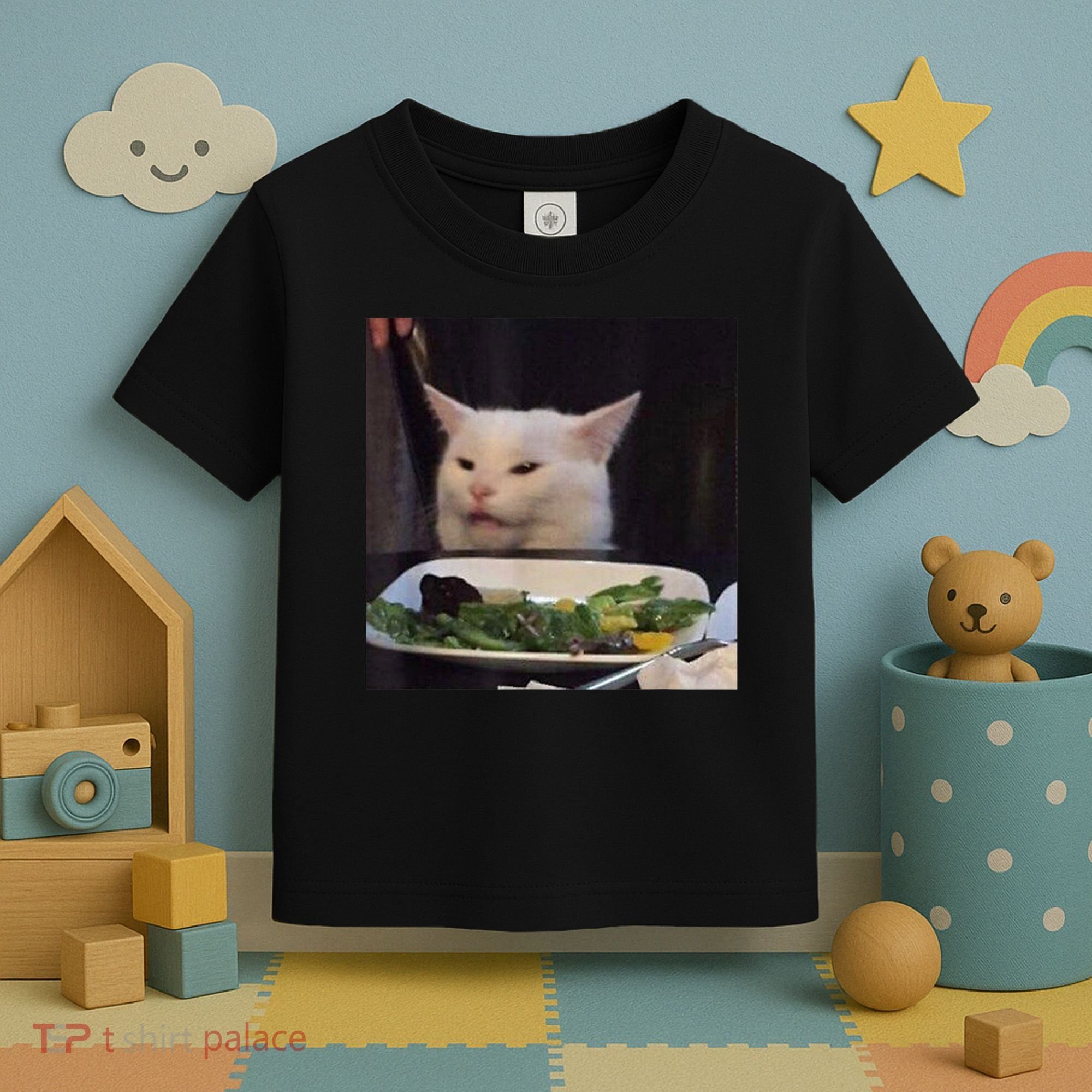 Dinner Table Cat Meme Funny Internet Yelling Confused Gift TShirt Toddler T-Shirt
