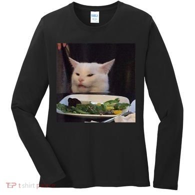 Dinner Table Cat Meme Funny Internet Yelling Confused Gift TShirt Women's Long Sleeve Shirt