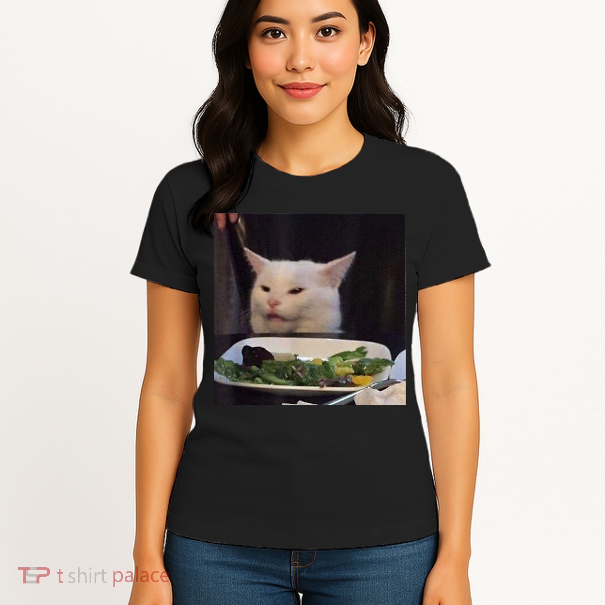 Dinner Table Cat Meme Funny Internet Yelling Confused Gift TShirt Women's T-Shirt