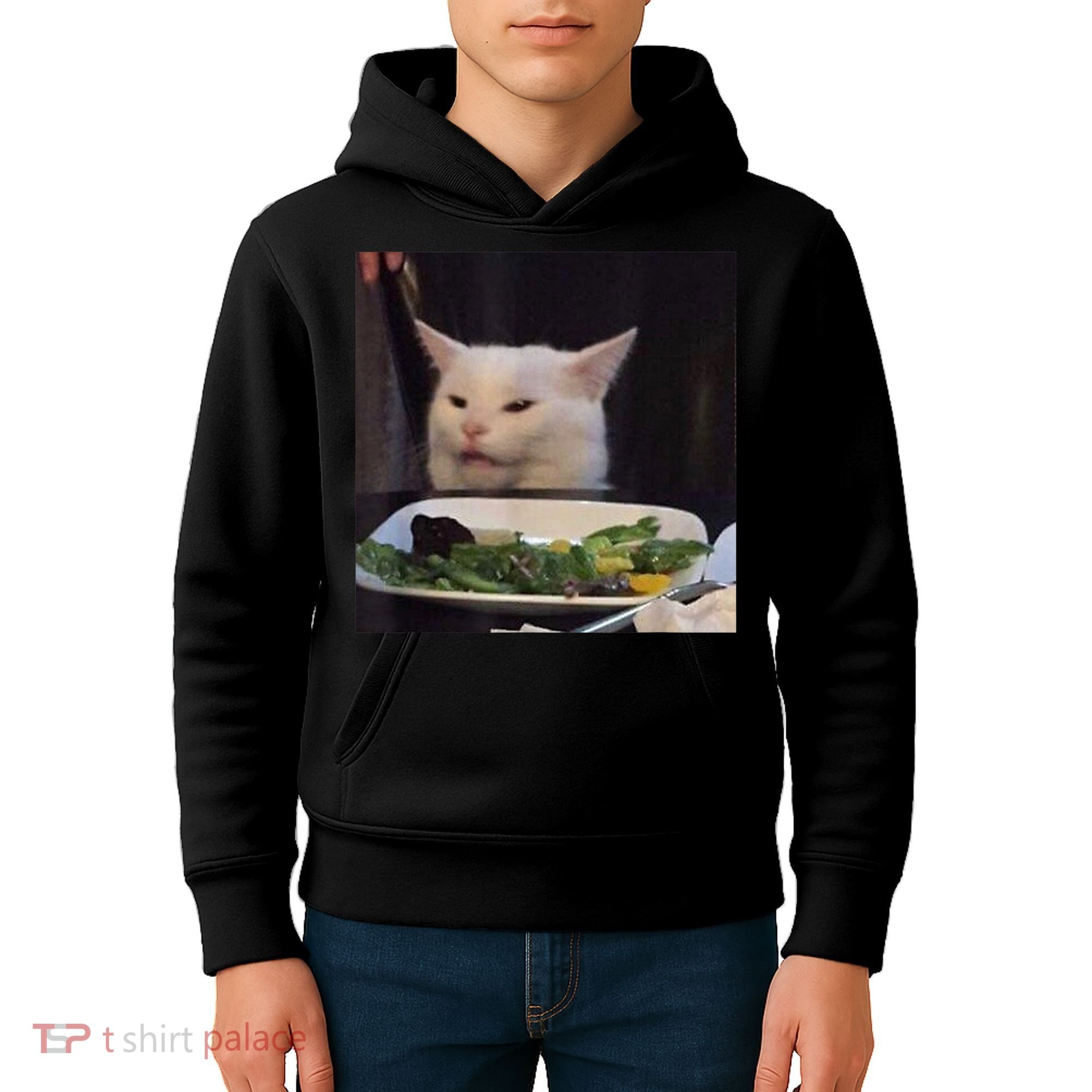 Dinner Table Cat Meme Funny Internet Yelling Confused Gift TShirt Kids Hoodie