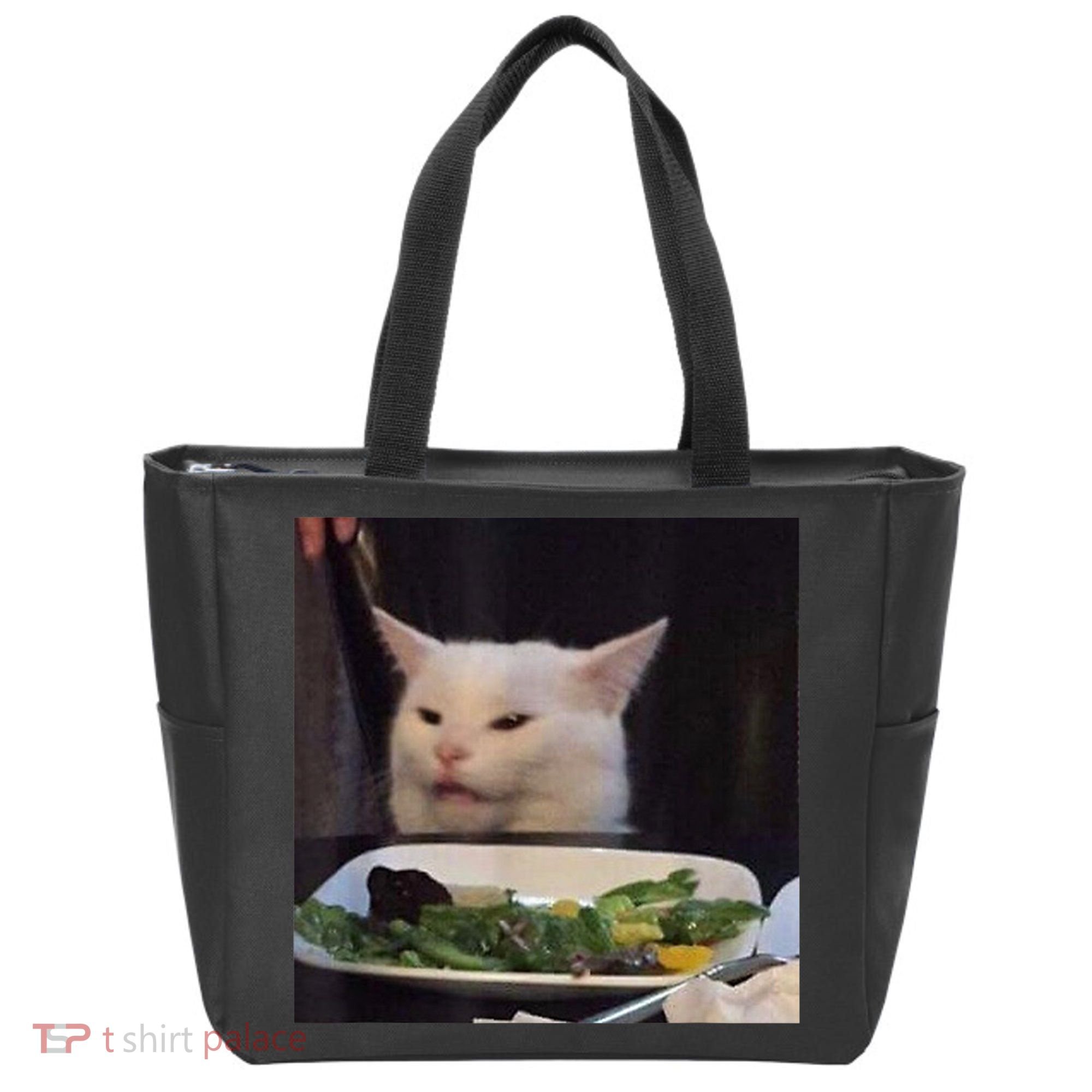 Dinner Table Cat Meme Funny Internet Yelling Confused Gift TShirt Tote Bag