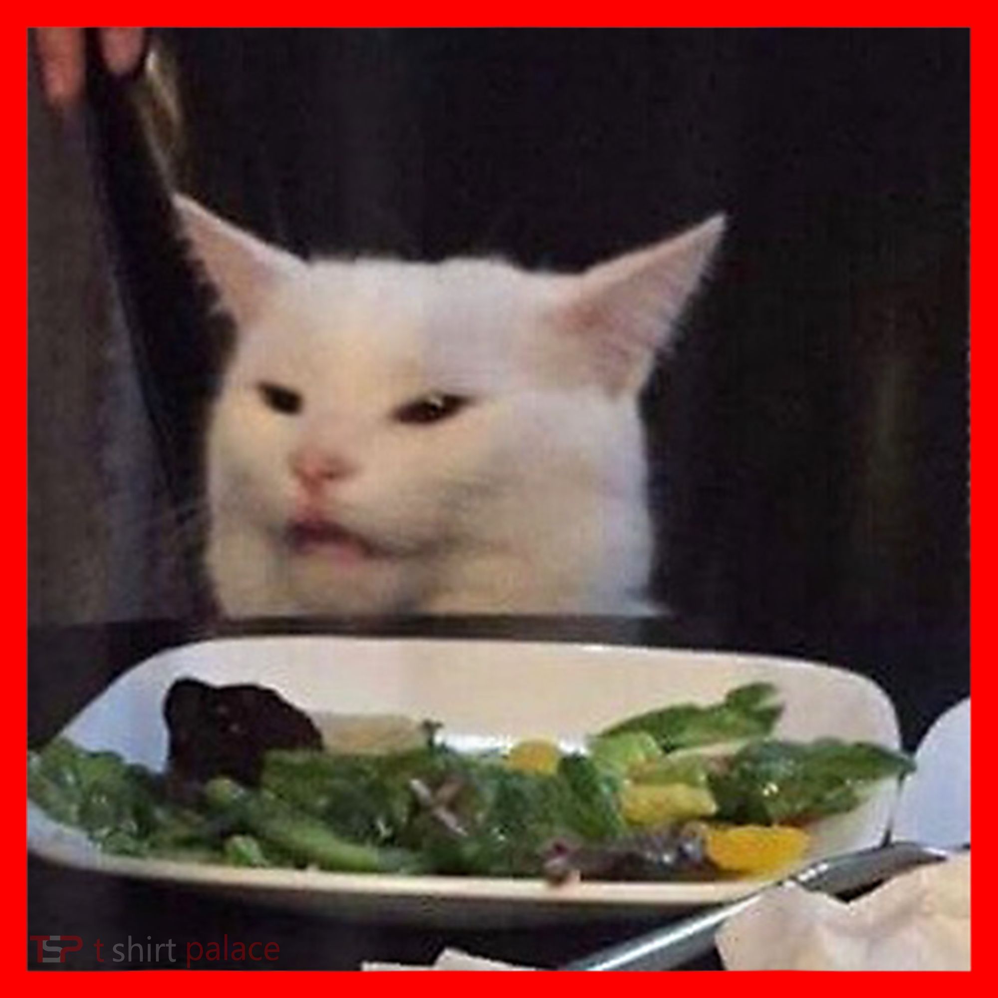 Dinner Table Cat Meme Funny Internet Yelling Confused Gift TShirt Santa Hat