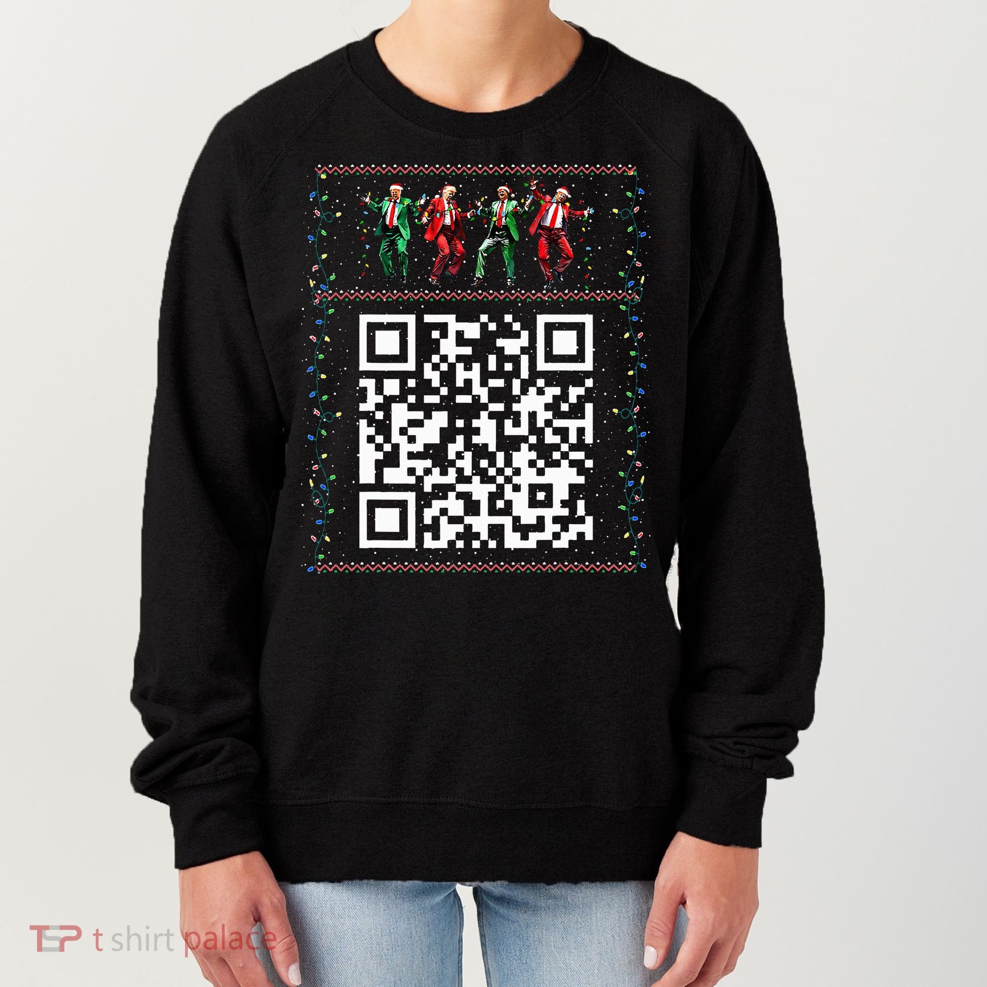 Dancing Trump Christmas Qr President 2024 Dance Code Women's Sweatshirt