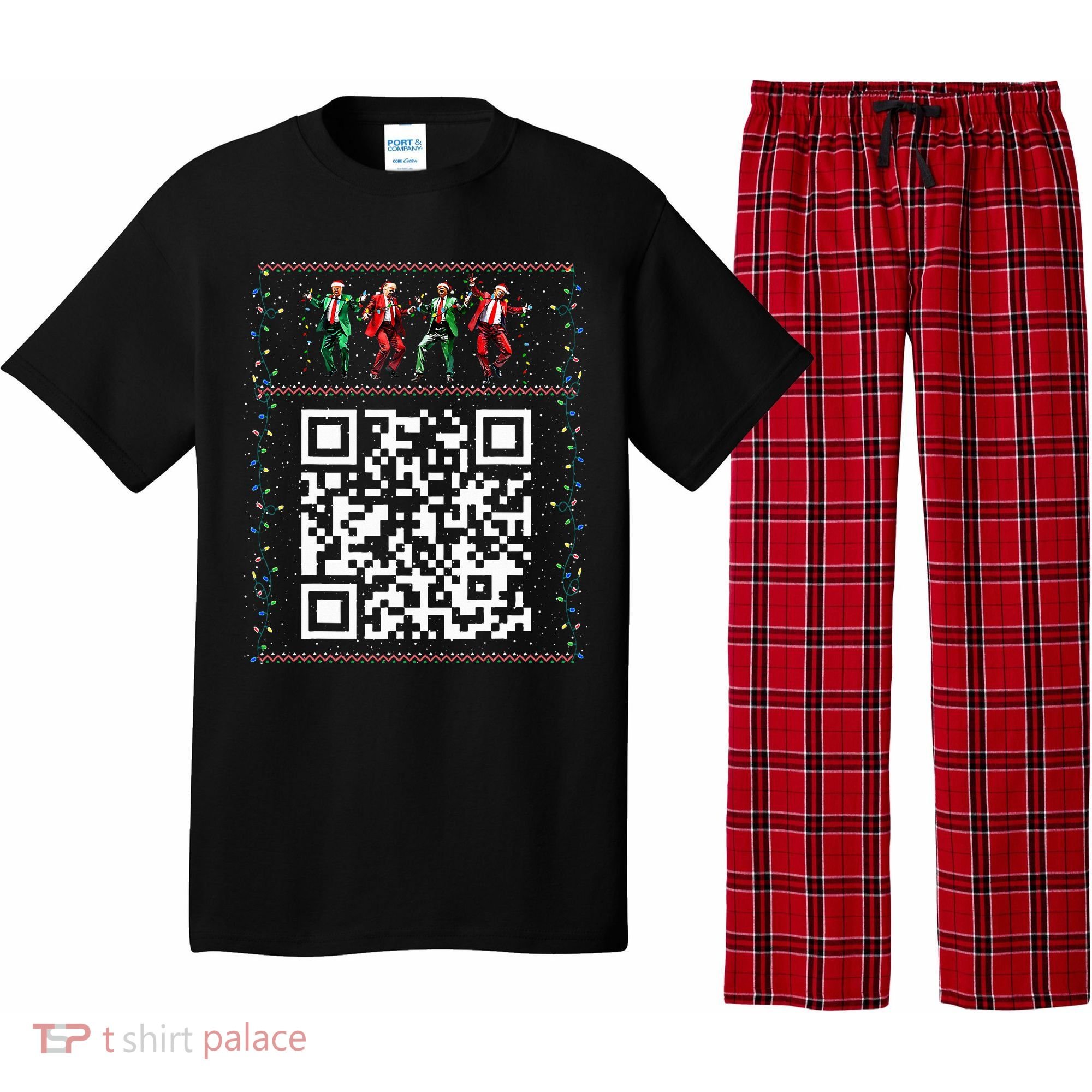 Dancing Trump Christmas Qr President 2024 Dance Code Pajama Set