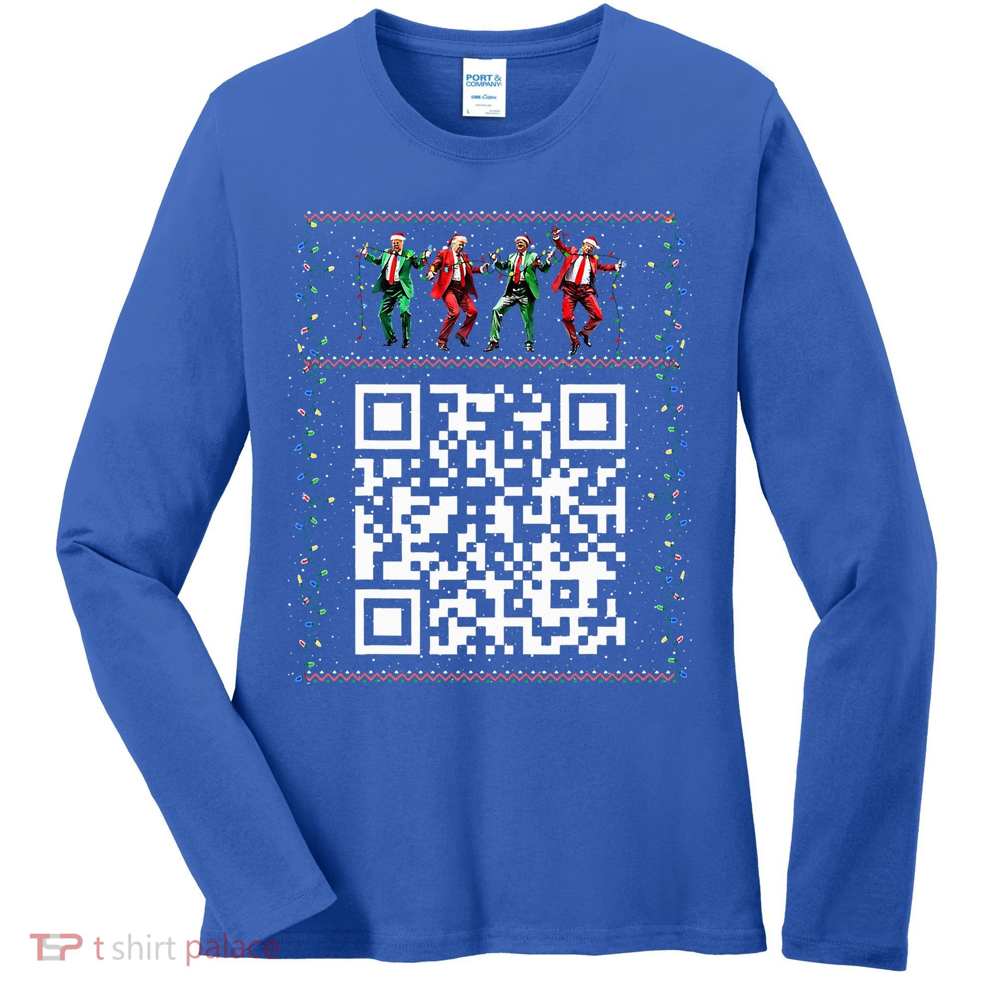 Dancing Trump Christmas Qr President 2024 Dance Code Women's Long Sleeve Shirt