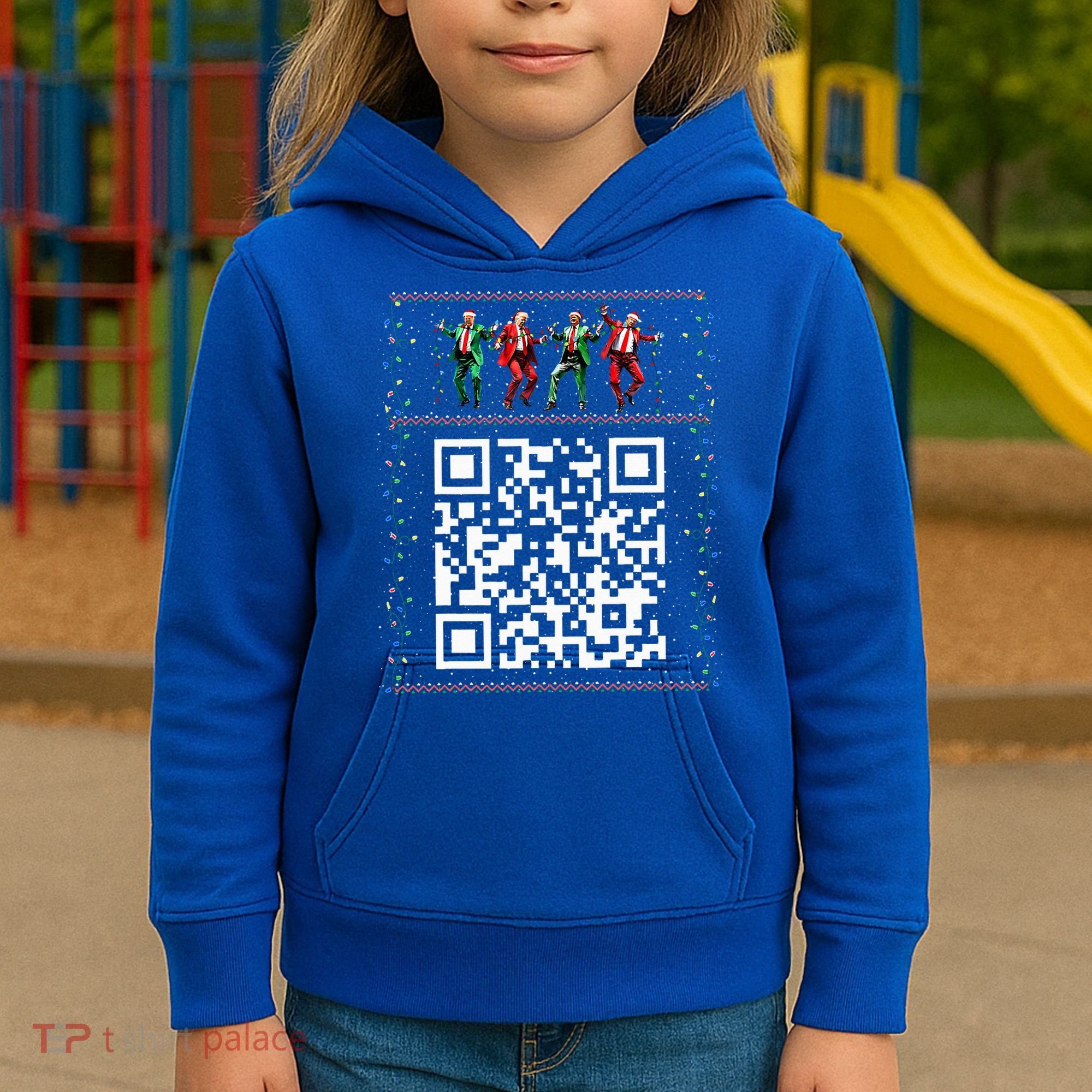Dancing Trump Christmas Qr President 2024 Dance Code Kids Hoodie