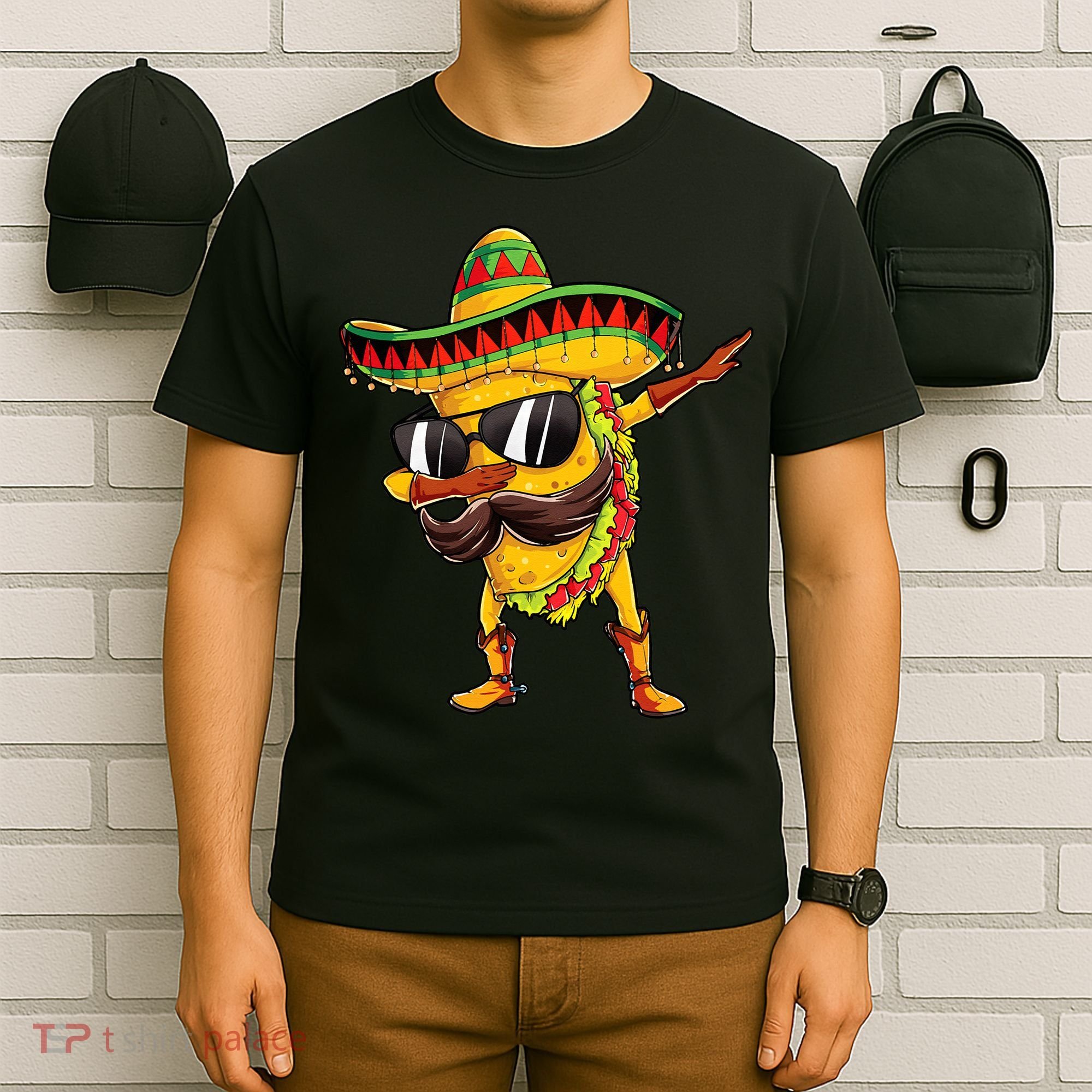 Dabbing Taco Cinco De Mayo Men Mexican Food Sombrero T-Shirt