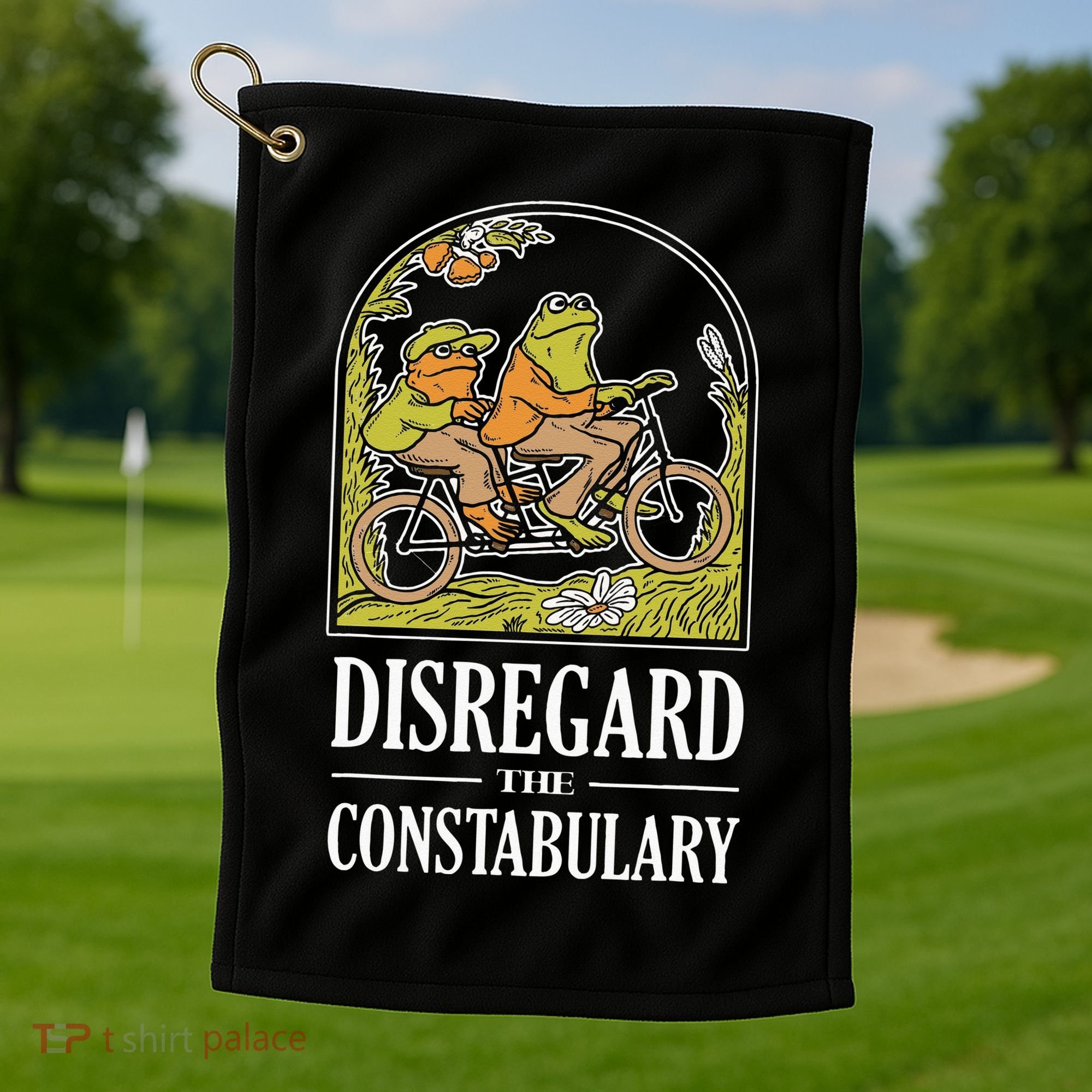 Disregard The Constabulary Graphic Funny Frog Meme Police Golf Towel