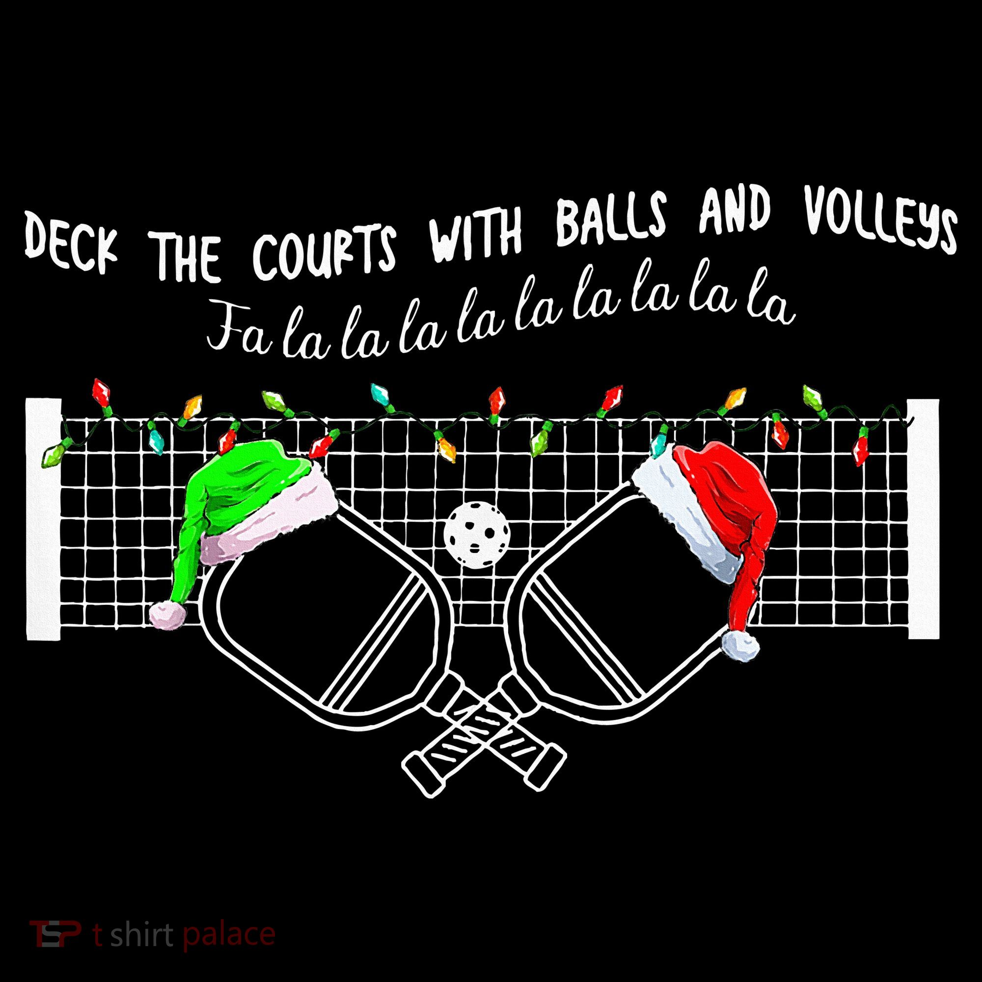 Deck The Courts With Balls And Volleys Christmas Pickleball  Women's Hoodie