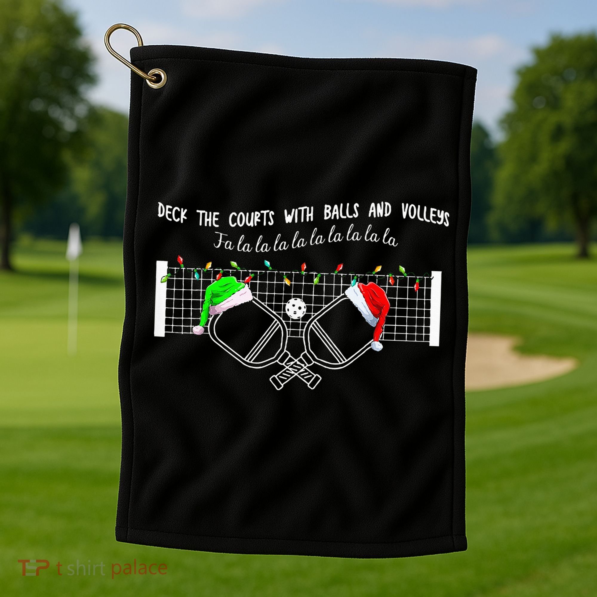 Deck The Courts With Balls And Volleys Christmas Pickleball  Golf Towel