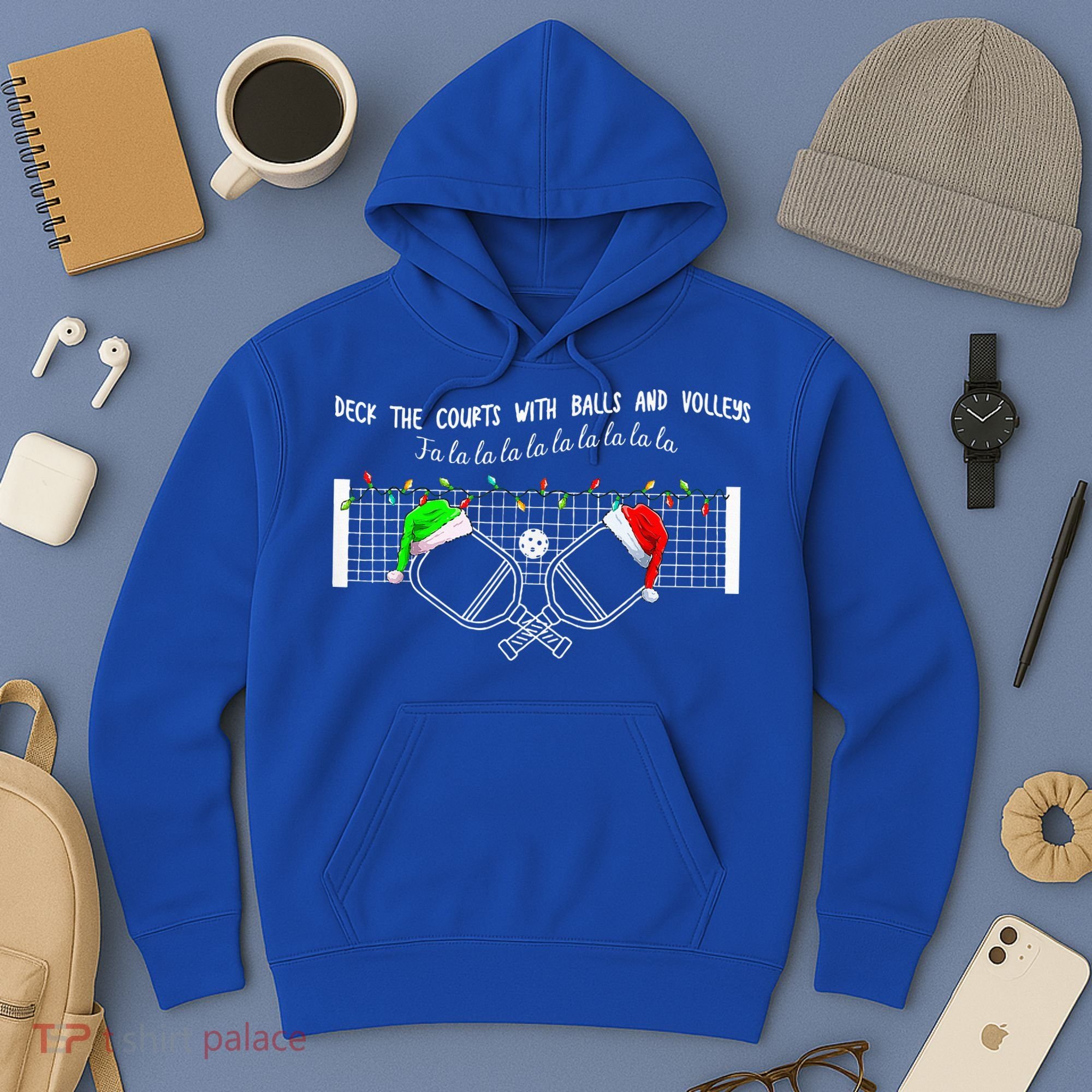 Deck The Courts With Balls And Volleys Christmas Pickleball  Hoodie