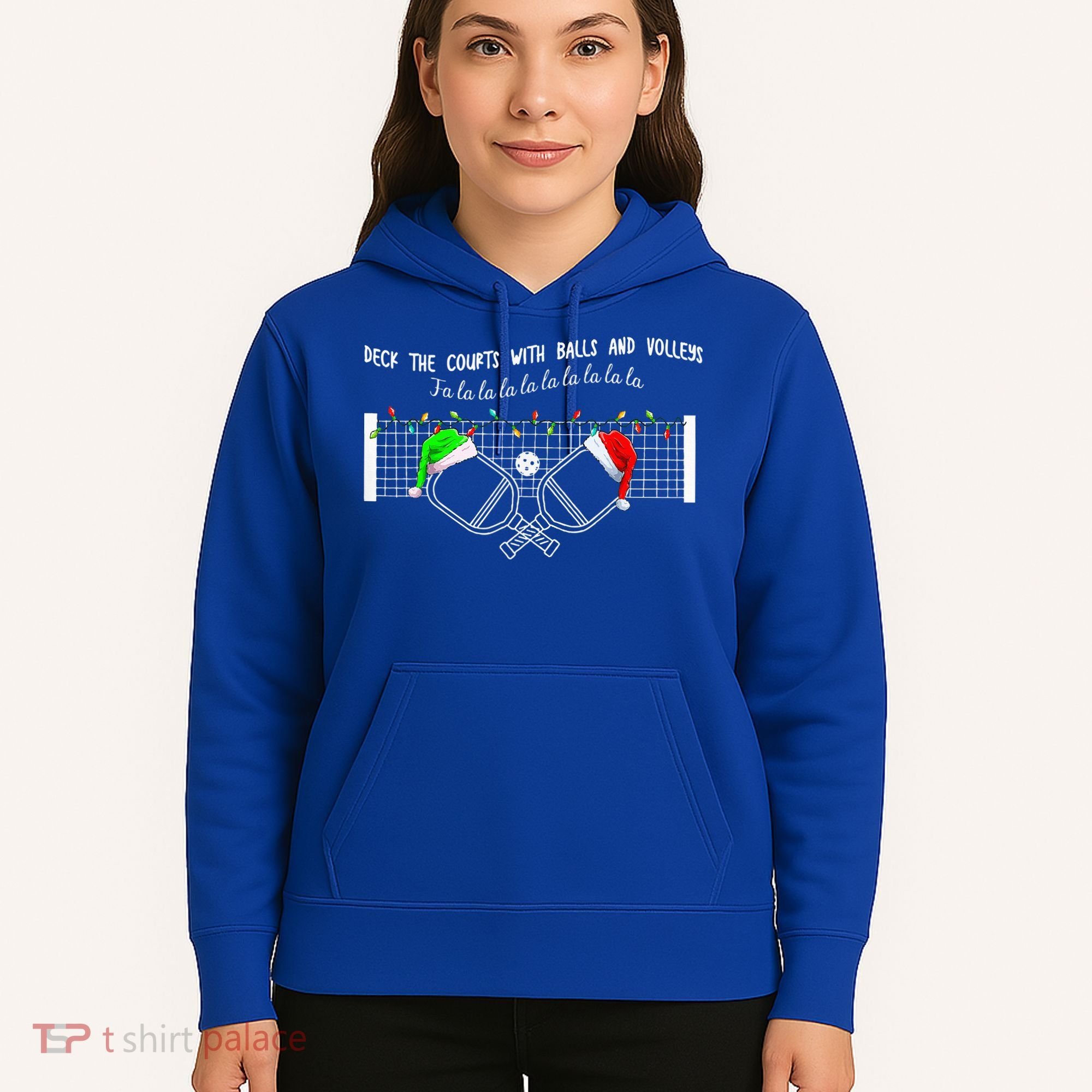 Deck The Courts With Balls And Volleys Christmas Pickleball  Hoodie