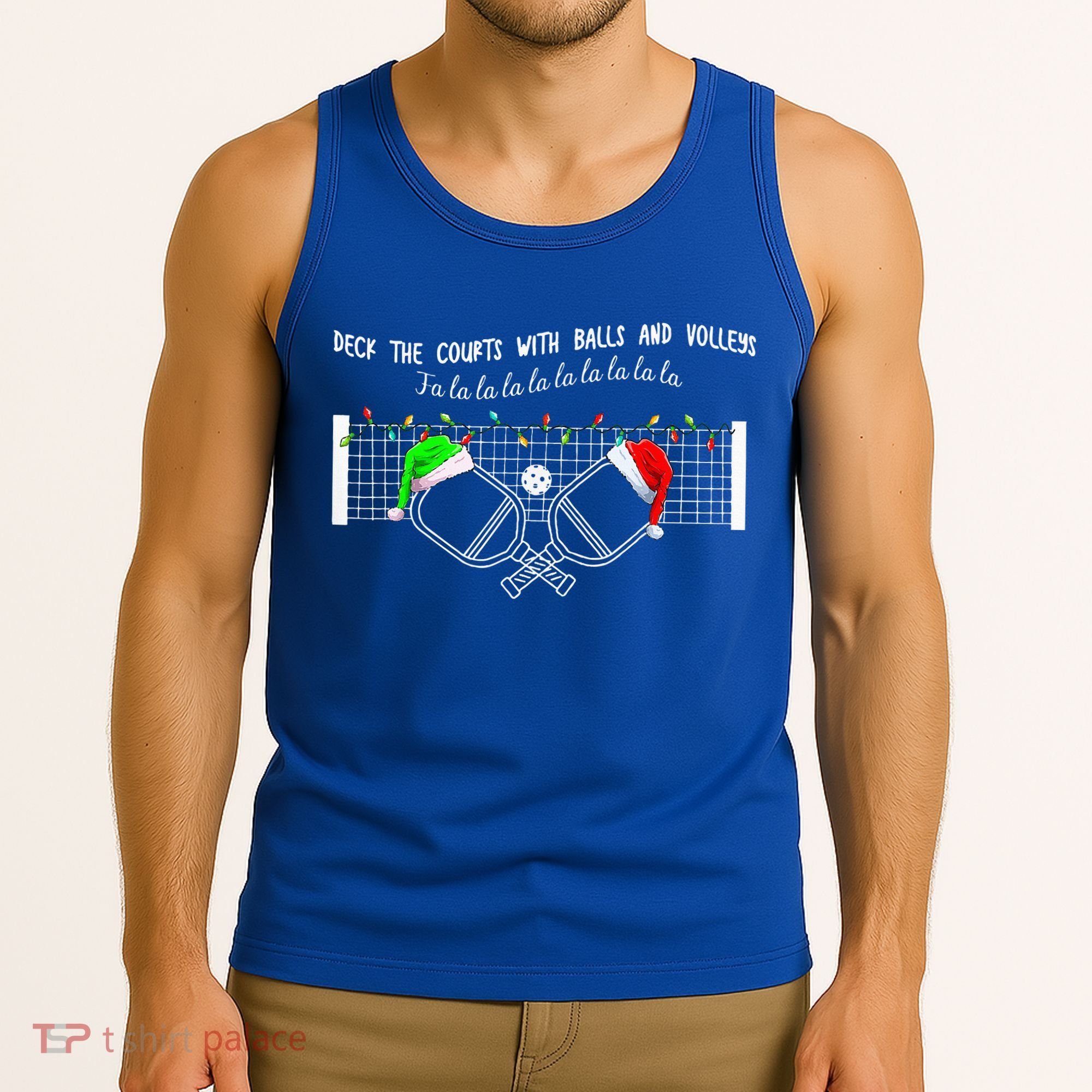 Deck The Courts With Balls And Volleys Christmas Pickleball  Tank Top