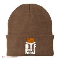 DTF Down To Feast Funny Thanksgiving Beanie thumb 0