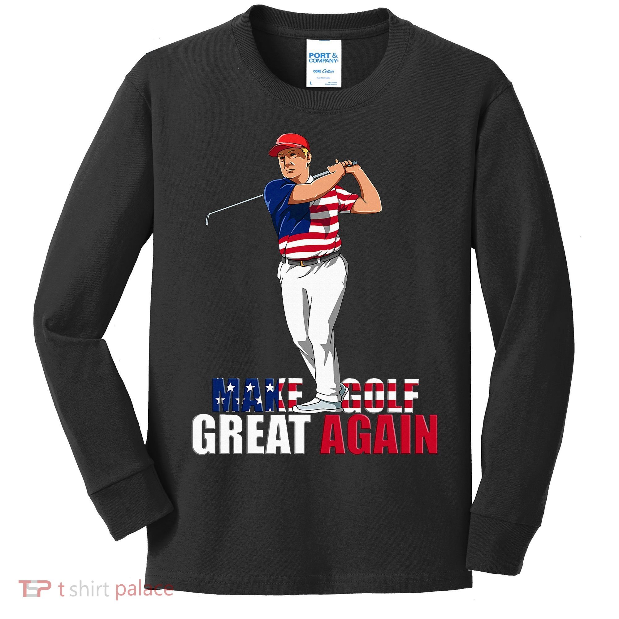 Donald Trump Funny Golf Gift Kids Long Sleeve Shirt