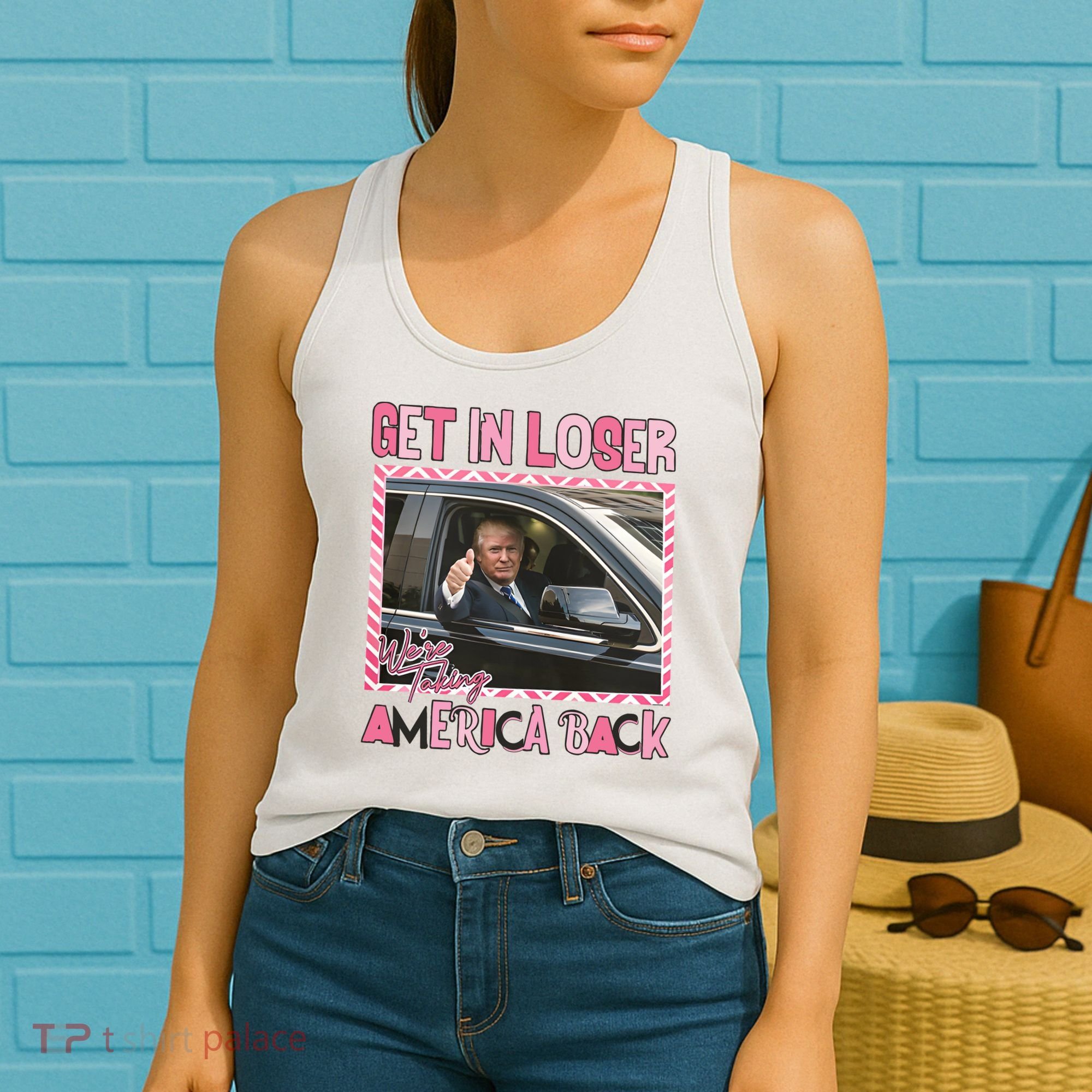 Donald Trump Get In Loser We Are Taking America Back Funny Trump Women's Tank Top