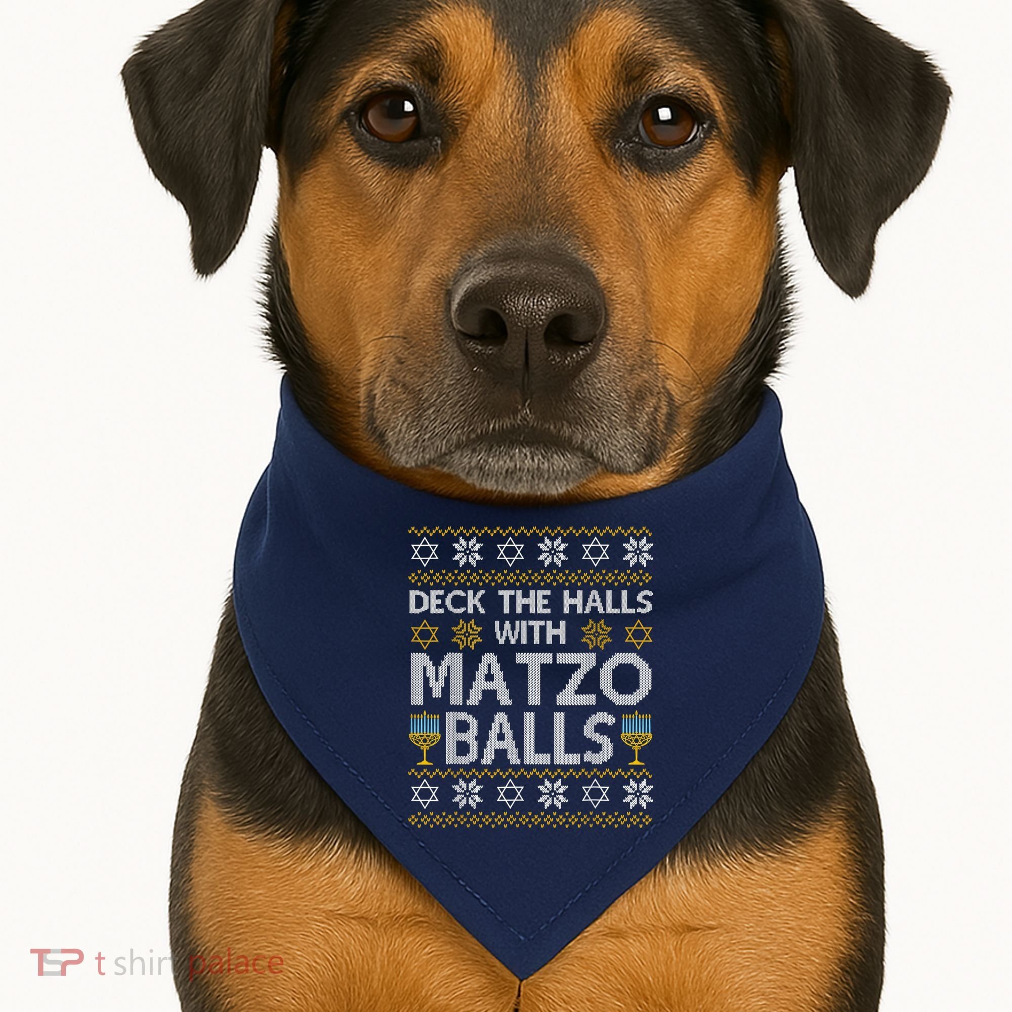 Deck The Halls With Matzo Balls Chanukkah Ugly Hanukkah USA-Made Doggie Bandana