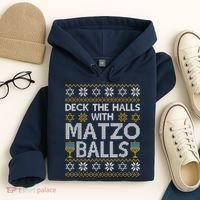 Deck The Halls With Matzo Balls Chanukkah Ugly Hanukkah Hoodie thumb 4