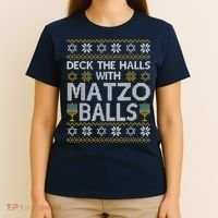 Deck The Halls With Matzo Balls Chanukkah Ugly Hanukkah T-Shirt thumb 4