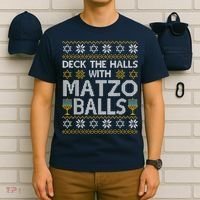 Deck The Halls With Matzo Balls Chanukkah Ugly Hanukkah T-Shirt thumb 6