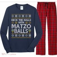 Deck The Halls With Matzo Balls Chanukkah Ugly Hanukkah Long Sleeve Pajama Set thumb 0