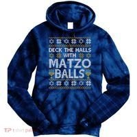 Deck The Halls With Matzo Balls Chanukkah Ugly Hanukkah Tie Dye Hoodie thumb 0
