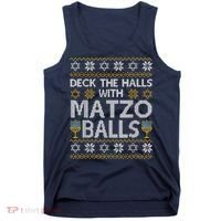 Deck The Halls With Matzo Balls Chanukkah Ugly Hanukkah Tank Top thumb 0