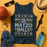 Deck The Halls With Matzo Balls Chanukkah Ugly Hanukkah Tank Top thumb 4