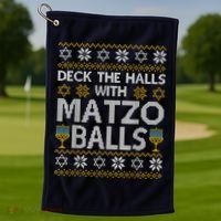 Deck The Halls With Matzo Balls Chanukkah Ugly Hanukkah Golf Towel thumb 1