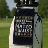 Deck The Halls With Matzo Balls Chanukkah Ugly Hanukkah Golf Towel thumb 2