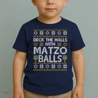 Deck The Halls With Matzo Balls Chanukkah Ugly Hanukkah Toddler T-Shirt thumb 2