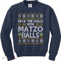 Deck The Halls With Matzo Balls Chanukkah Ugly Hanukkah Kids Sweatshirt thumb 0
