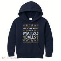 Deck The Halls With Matzo Balls Chanukkah Ugly Hanukkah Kids Hoodie thumb 0