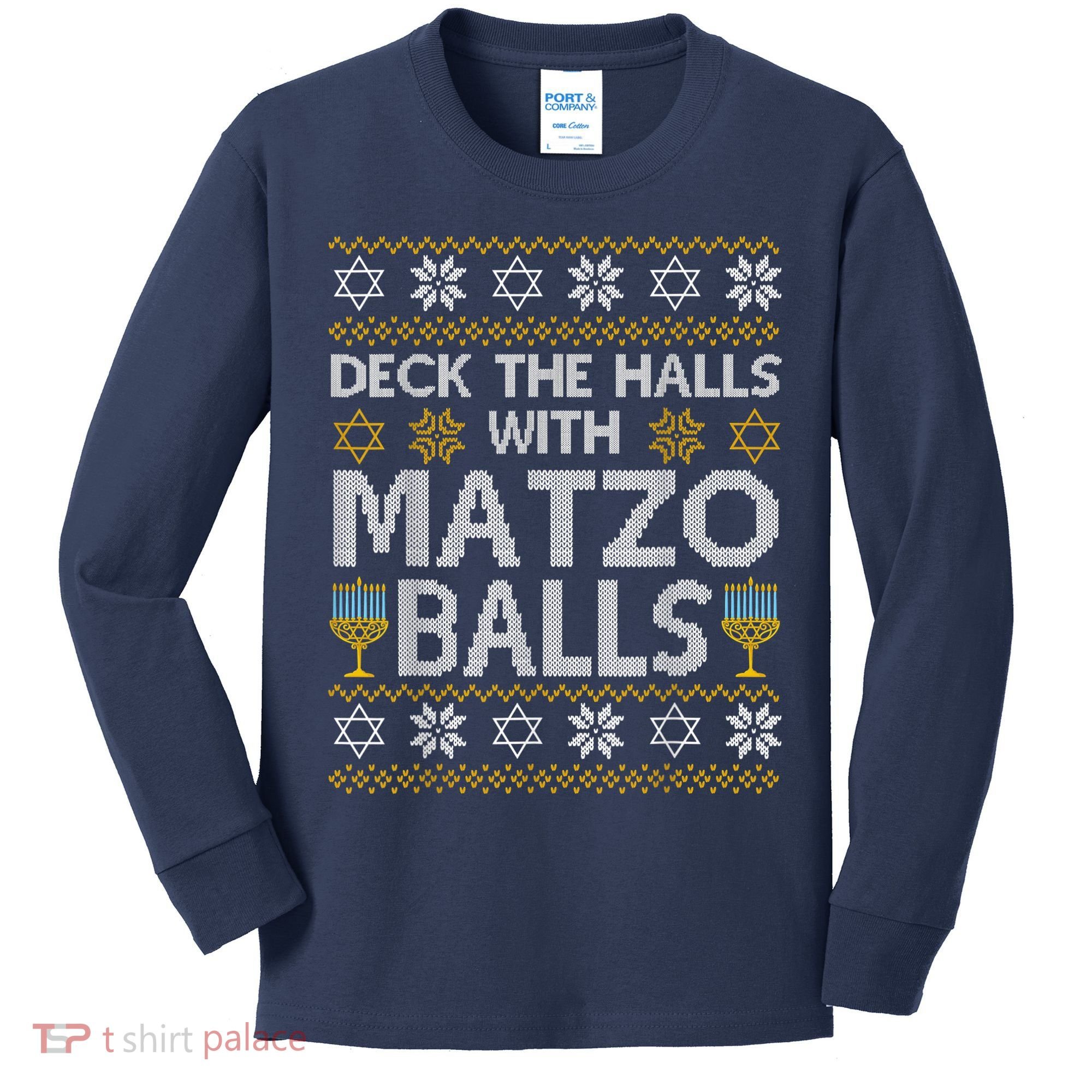 Deck The Halls With Matzo Balls Chanukkah Ugly Hanukkah Kids Long Sleeve Shirt