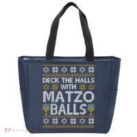 Deck The Halls With Matzo Balls Chanukkah Ugly Hanukkah Tote Bag thumb 0