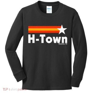 Distressed Town Houston Texas Strong Retro Houston Kids Long Sleeve Shirt