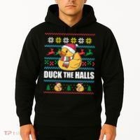 DUCK THE HALLS Funny Ugly Christmas Sweater Meme Gift Hoodie thumb 2