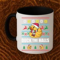 DUCK THE HALLS Funny Ugly Christmas Sweater Meme Gift Coffee Mug thumb 2