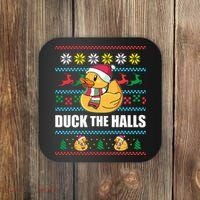 DUCK THE HALLS Funny Ugly Christmas Sweater Meme Gift Coaster thumb 0