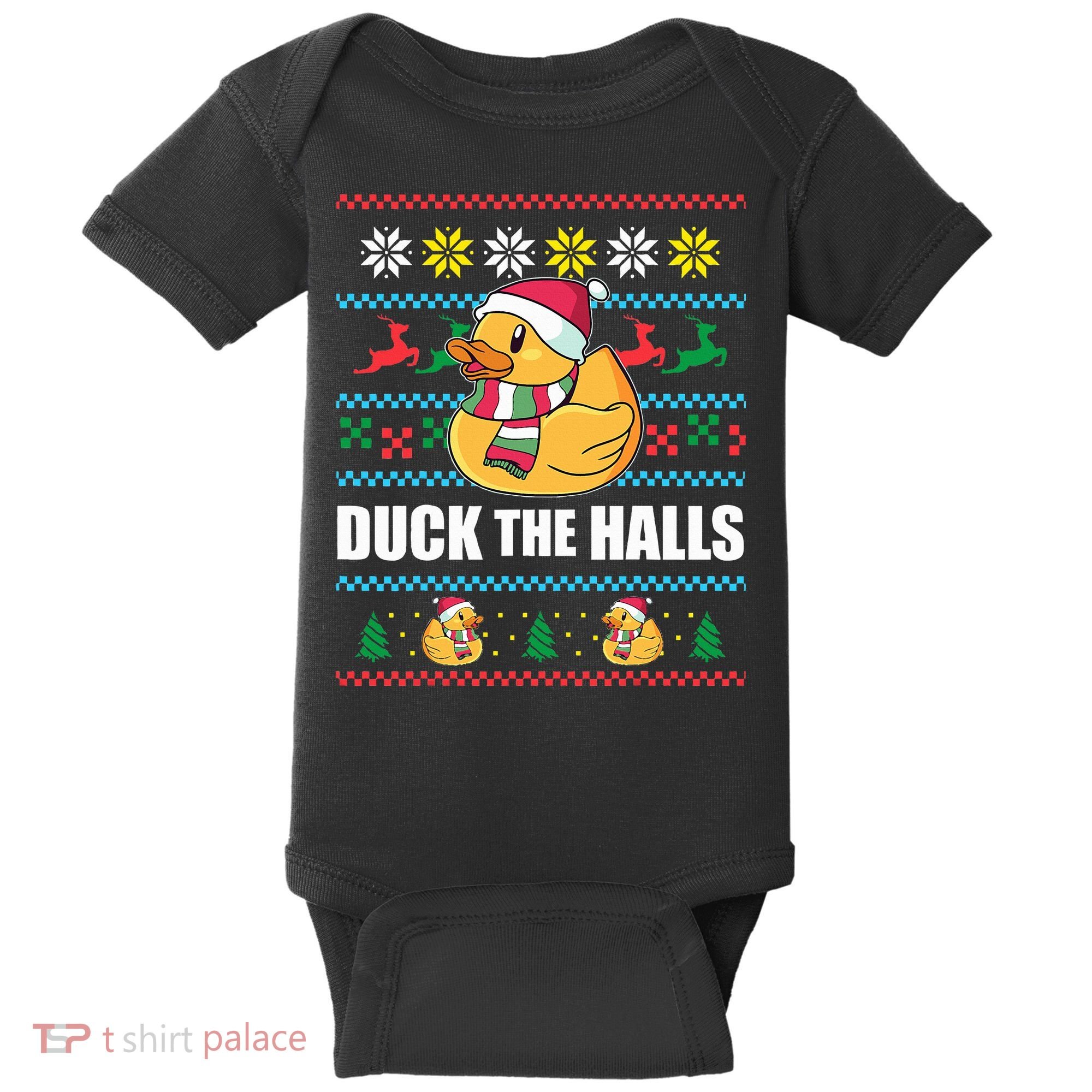 DUCK THE HALLS Funny Ugly Christmas Sweater Meme Gift Baby Bodysuit