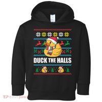 DUCK THE HALLS Funny Ugly Christmas Sweater Meme Gift Toddler Hoodie thumb 0