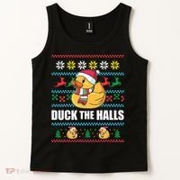 DUCK THE HALLS Funny Ugly Christmas Sweater Meme Gift Tank Top thumb 2