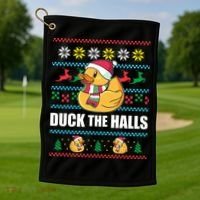 DUCK THE HALLS Funny Ugly Christmas Sweater Meme Gift Golf Towel thumb 1