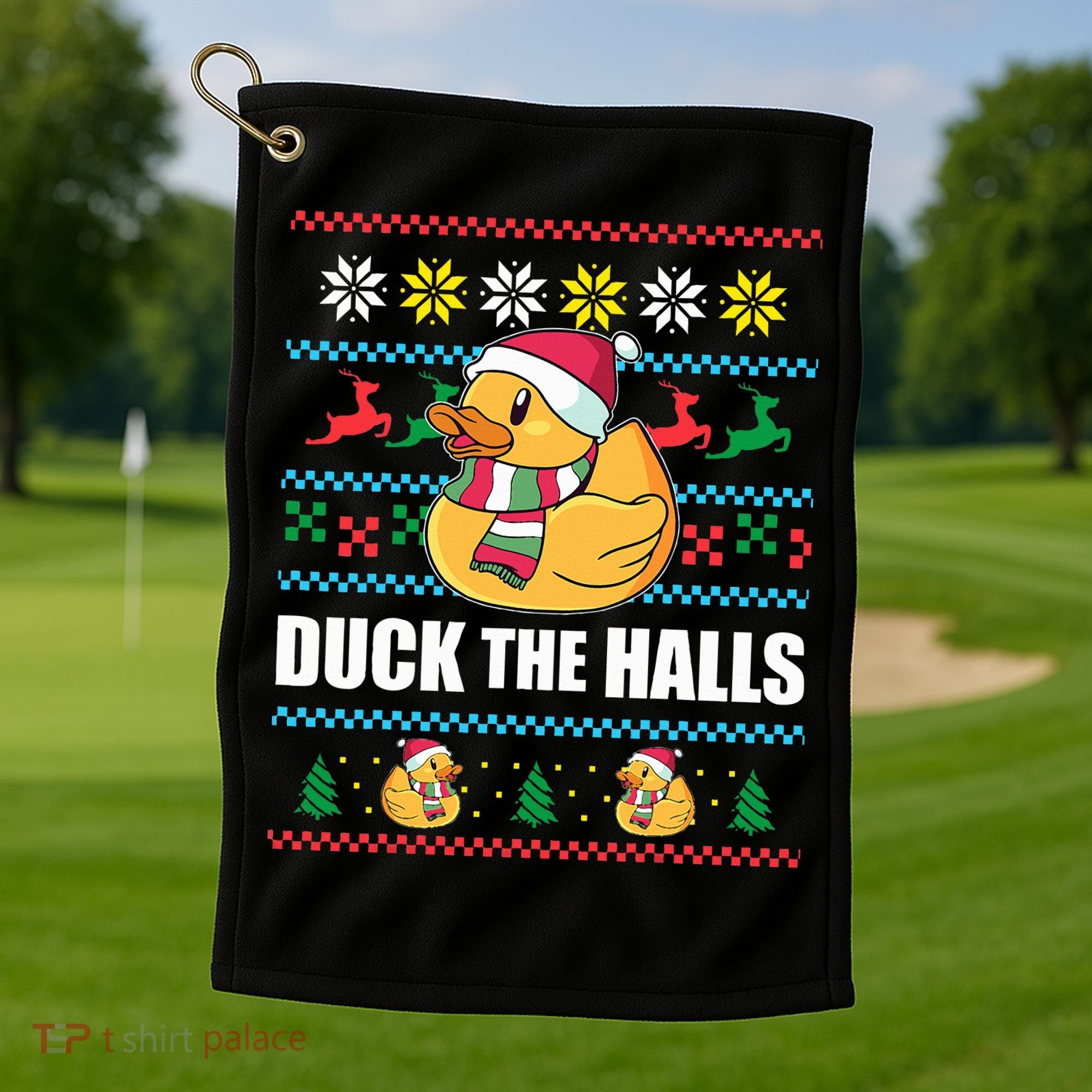 DUCK THE HALLS Funny Ugly Christmas Sweater Meme Gift Golf Towel