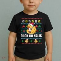 DUCK THE HALLS Funny Ugly Christmas Sweater Meme Gift Toddler T-Shirt thumb 2