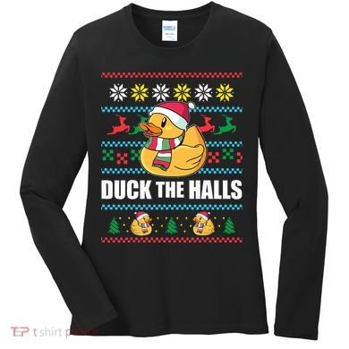DUCK THE HALLS Funny Ugly Christmas Sweater Meme Gift Women's Long Sleeve Shirt