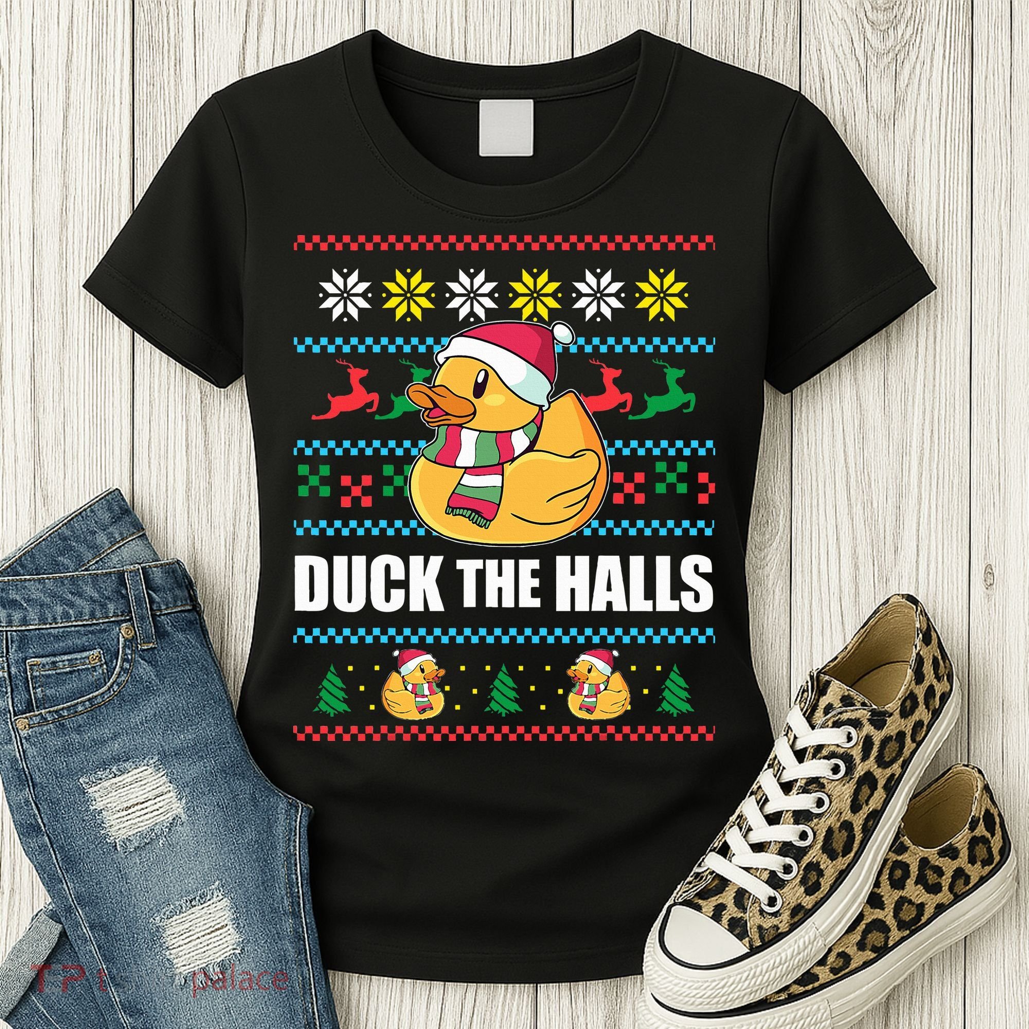 DUCK THE HALLS Funny Ugly Christmas Sweater Meme Gift Women's T-Shirt